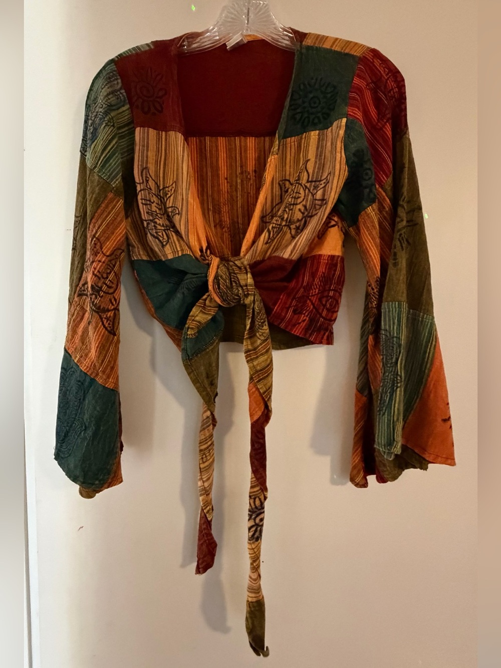 Karma Nepal Crafts Boho Patchwork Tie-Front Crop Top - One Size - Never Worn
